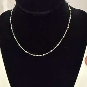 Sterling Silver Beaded Station Necklace - Silver